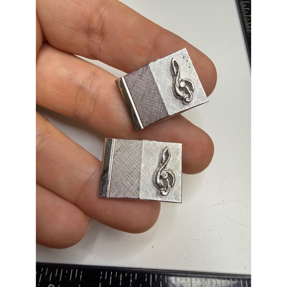 Swank Silver Tone Treble Clef Music Note Rectangular Cufflinks Mens Jewelry